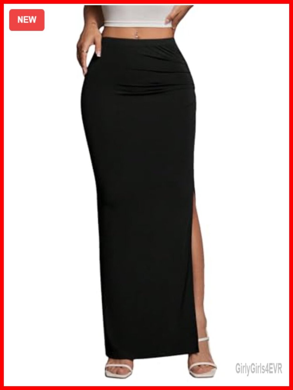 Women's High Waist Bodycon Maxi Skirt with Side Split Thigh